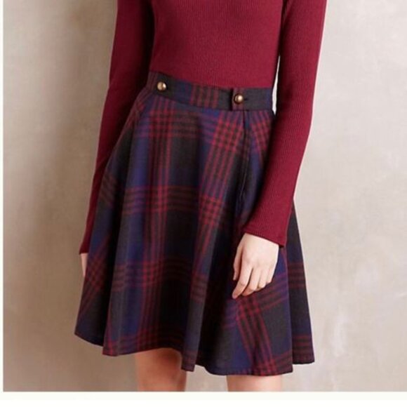 Anthropologie Dresses & Skirts - Anthropologie Denim Sailor Skirt Plaid A-Line Red NavyGrey
